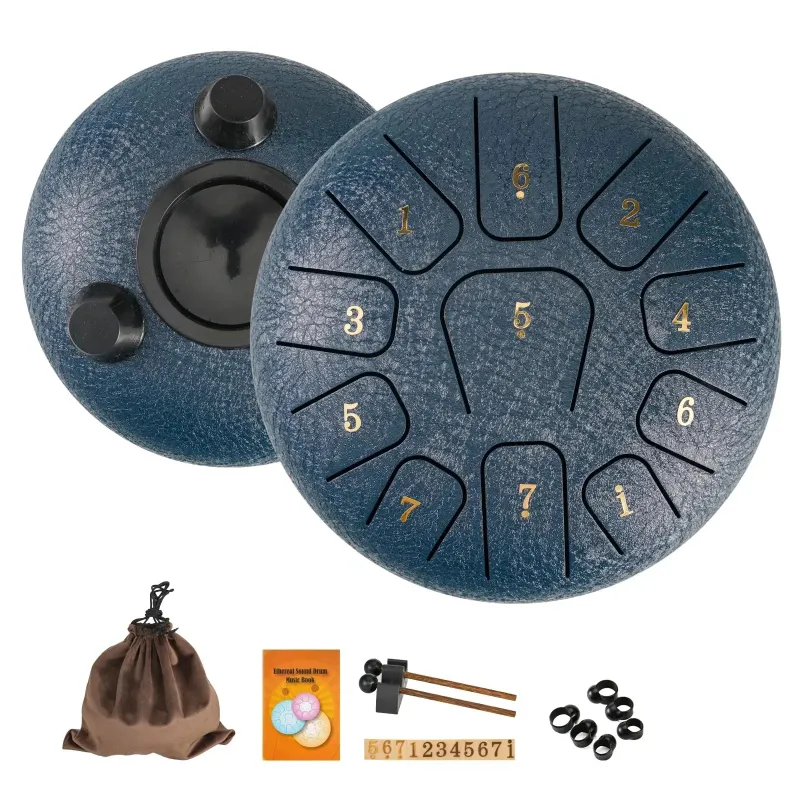 Kicklo 6in Soothing Rain Drum with textured steel finish and included mallets
