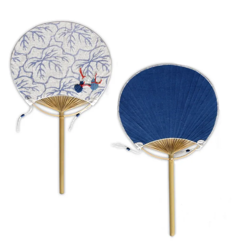 Foxtume Hand Dyed Uchiwa Hand Fan Calabash Leaves with embroidery