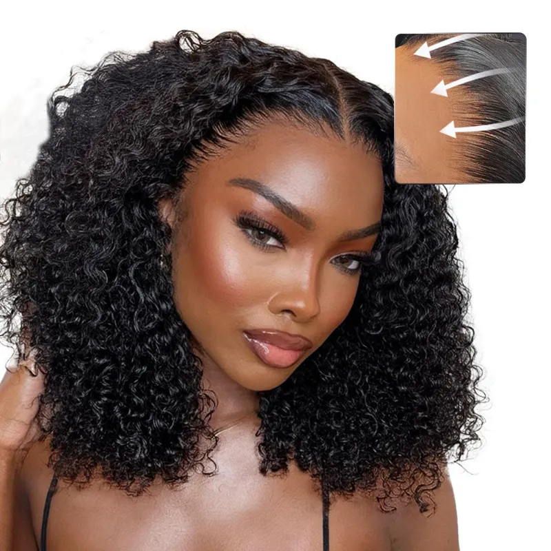 Megalook 13x5 Glueless Water Wave Bob Wig in Natural Black on display