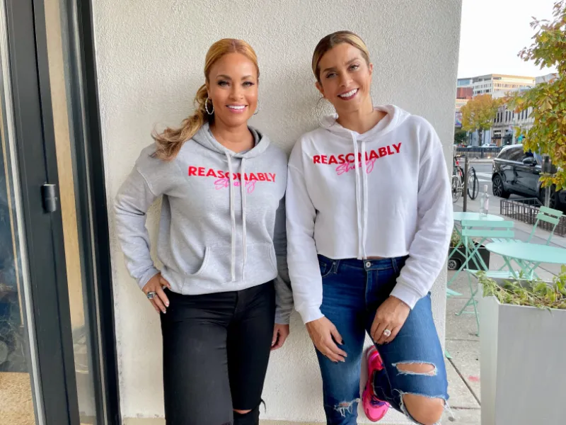 Embellished Reasonably Shady cropped hoodie in white with graphic text