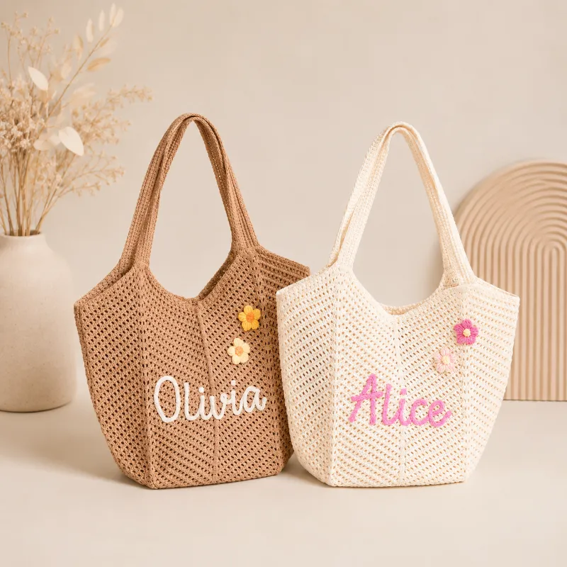 MamaRaya Handmade Crochet Tote Bag with chunky woven texture and sturdy handles