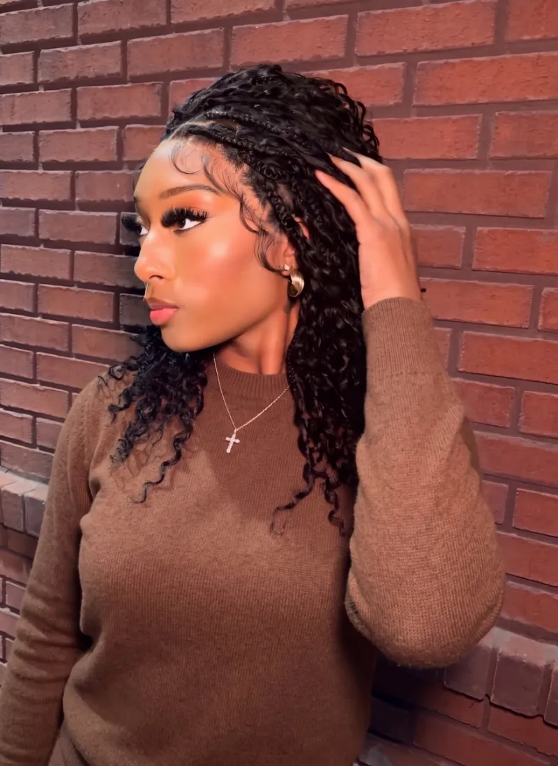 Jaliza Essential Choice Human Hair Boho Curls Hand Tied Swiss HD Full Lace Knotless Braided Wig