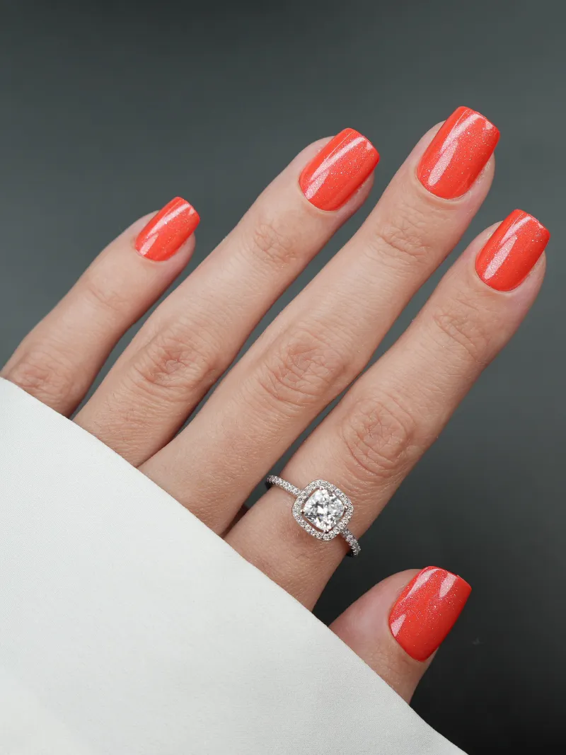 Roxy Nails Paris Gaïa coral chrome press-on nails with micro-glitter finish