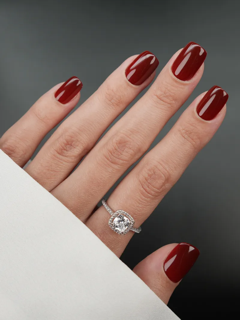 Roxy Nails Paris Self love ruby red glossy press on nails in extra short square rounded shape
