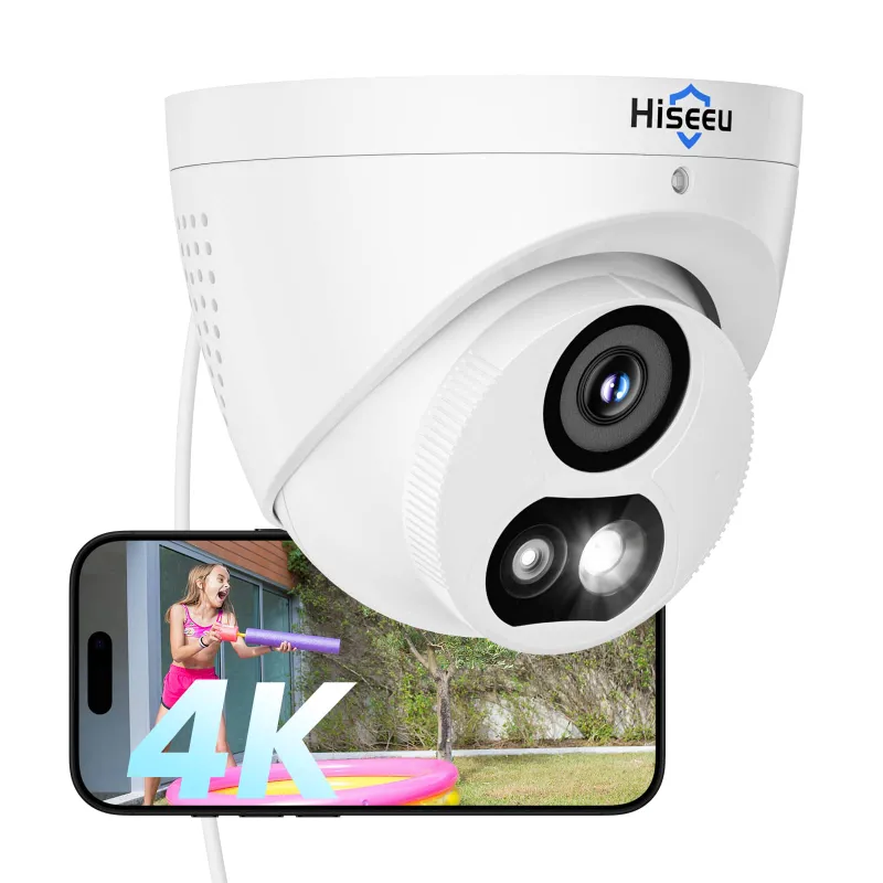 Hiseeu 4K 8MP wired PoE dome camera with 121° wide view