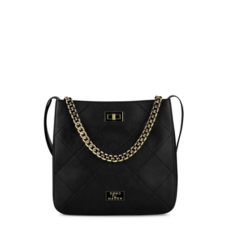 Bond & Mason The Emmery Shoulder Bag showing vegan leather shoulder bag with gold-tone hardware