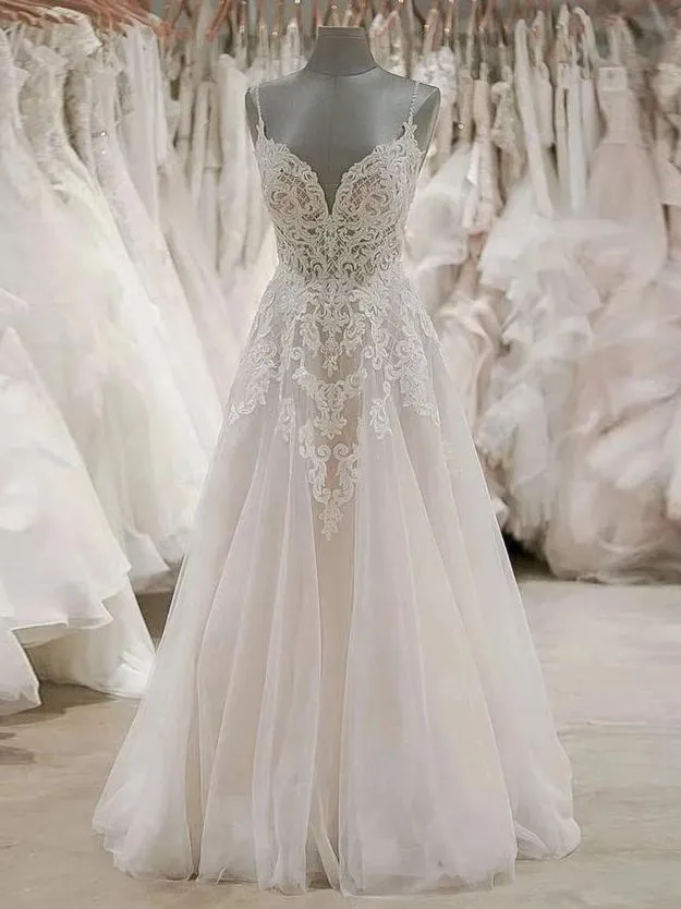 Selinadress A Line Spaghetti Straps Beach Wedding Dresses Rustic Wedding Gowns with lace