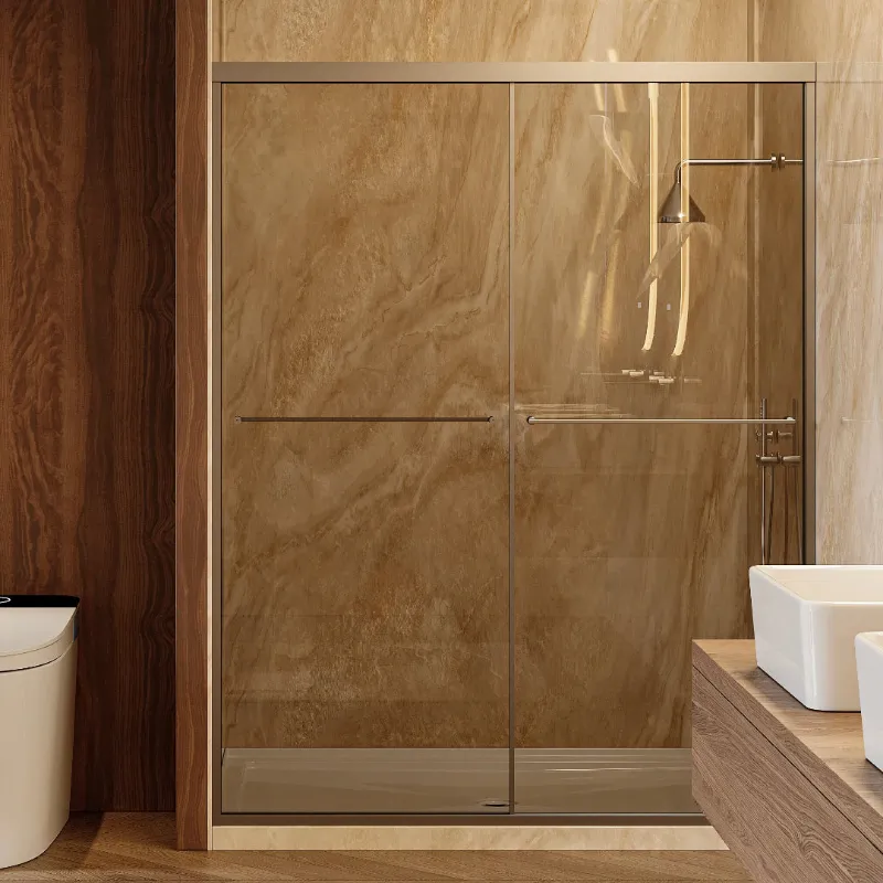 HOROW Brushed Nickel Shower Door with Ultra Narrow Model K2-BN shown installed in a bathroom
