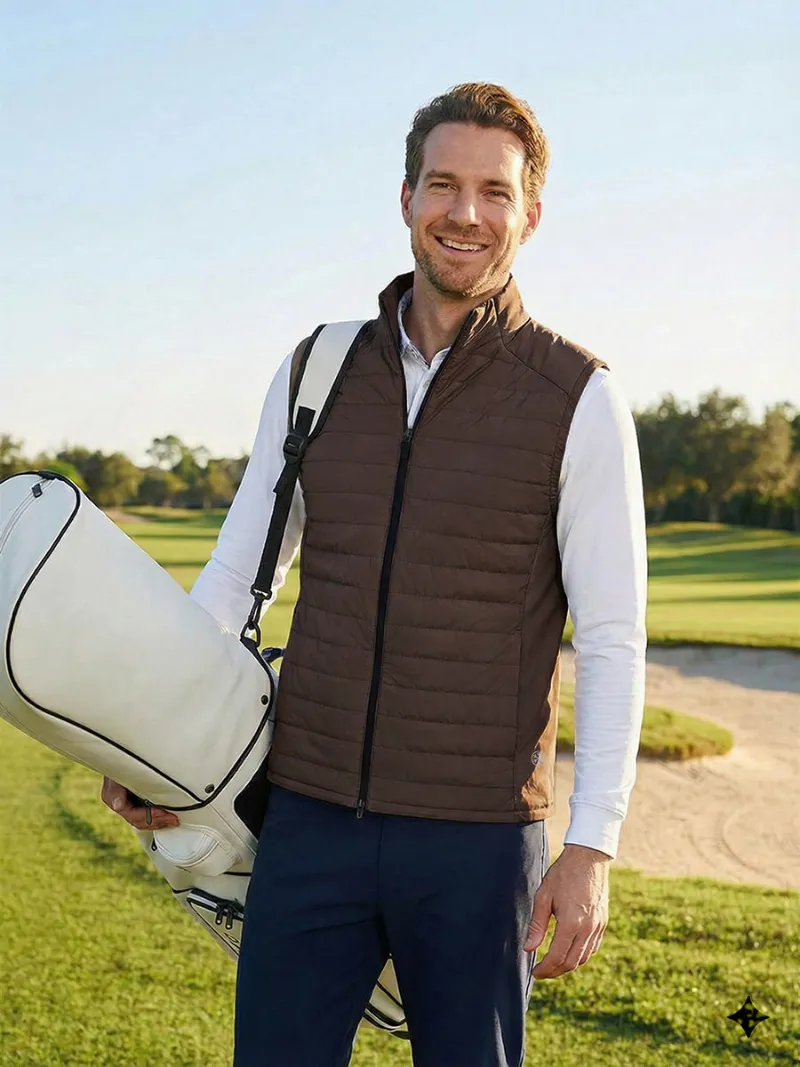 Maelreg Golf Lightweight Water Resistant Puffer Vest with mock neck and elastic cuffs