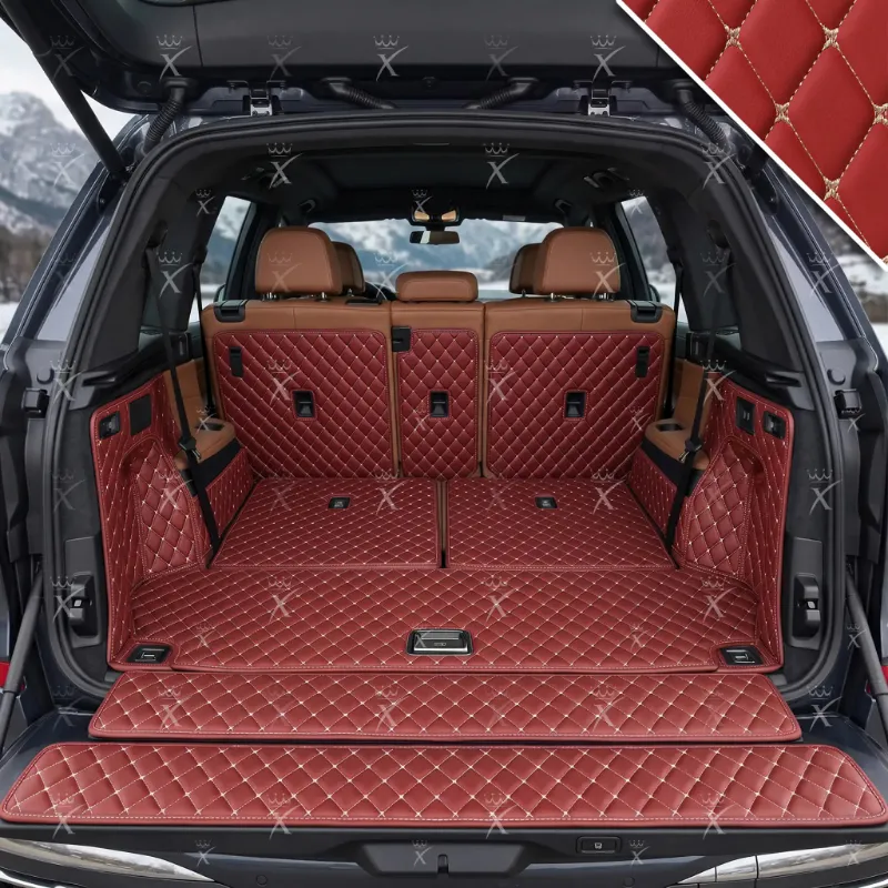 Luxus Car Mats 360Fit Diamond Trunk Mat in cherry red, showing raised-wall cargo coverage