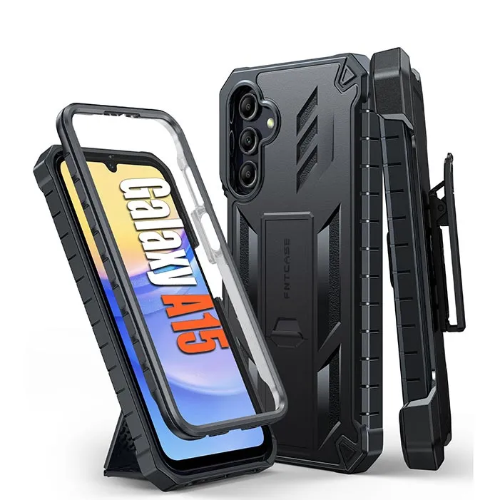 FNTCASE OFFICIAL Samsung Galaxy A15 5G rugged armor case with rotating belt clip holster