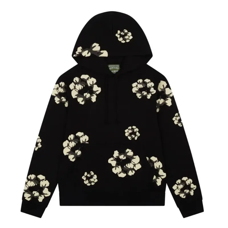 AfewVibe Denim Tears x CPFM Cactus Tears Wreath Hoodie Black, black heavyweight hoodie with cream wreath graphics