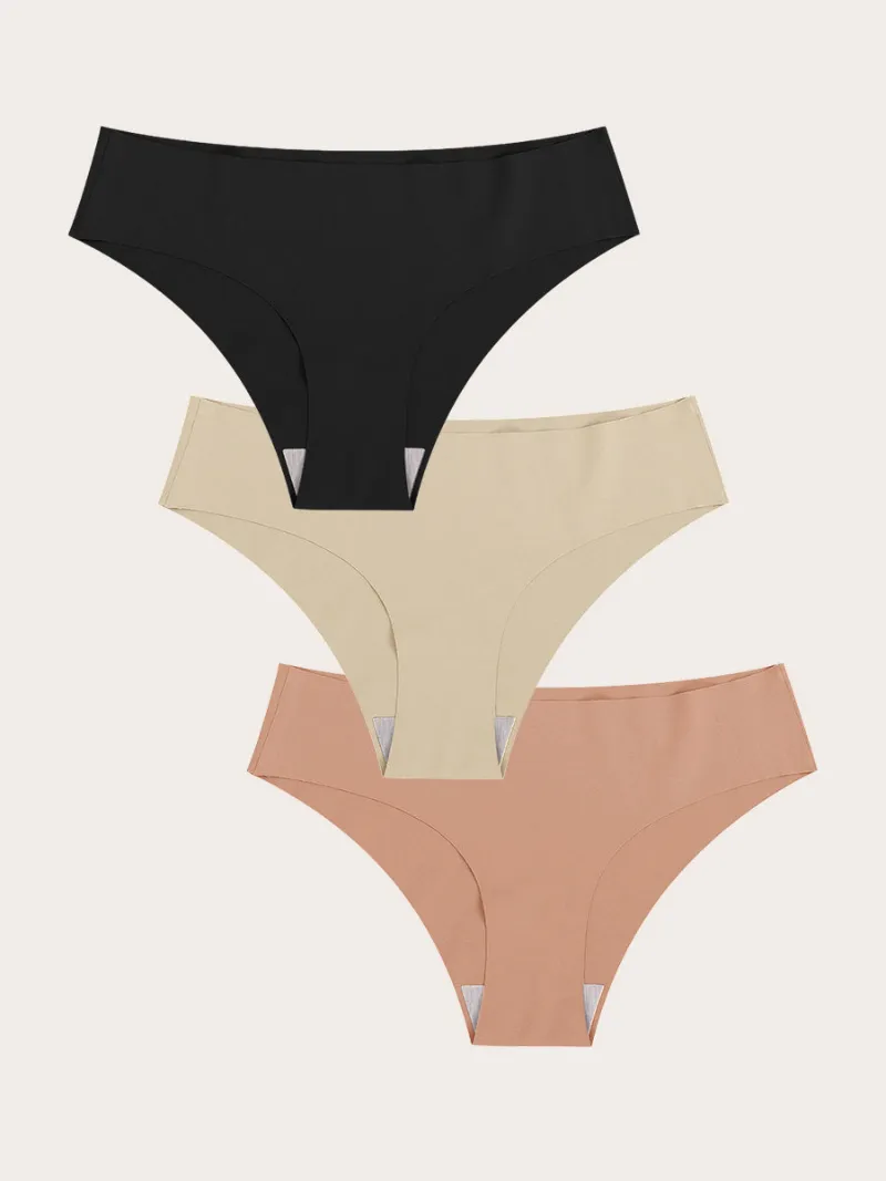 Zuluzenith 3 Pieces Seamless Bikini Underwear in Black, Pink, and Beige