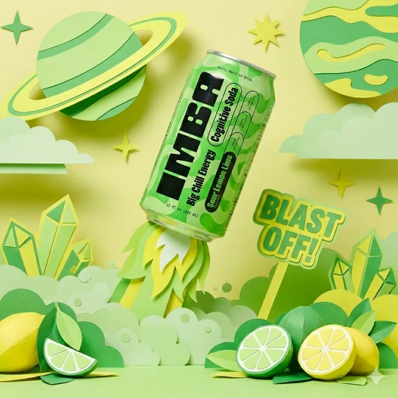 IMBA Sour Lemon Lime smart soda can, zesty citrus with a sour finish
