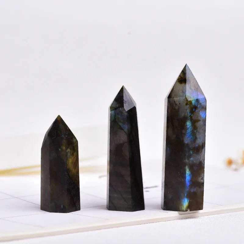 Turix Labradorite Point natural crystal showing iridescent blue-green flash