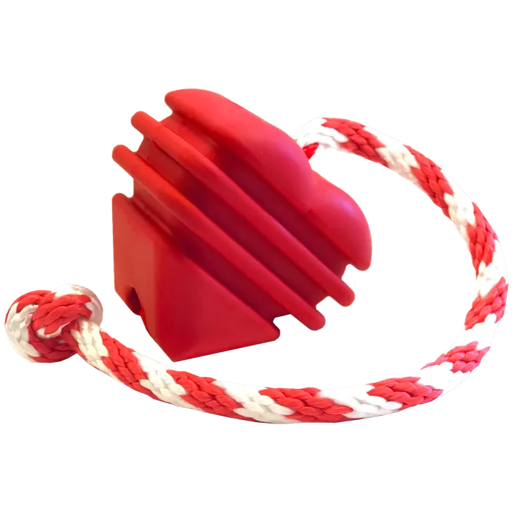 Soda Pup Heart on a String durable rubber dog toy with rope for large dogs