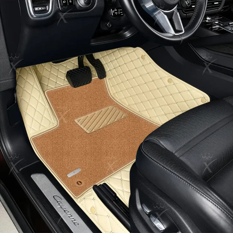 Luxus Car Mats Diamond Double Layer floor mats in cream beige with beige top carpet