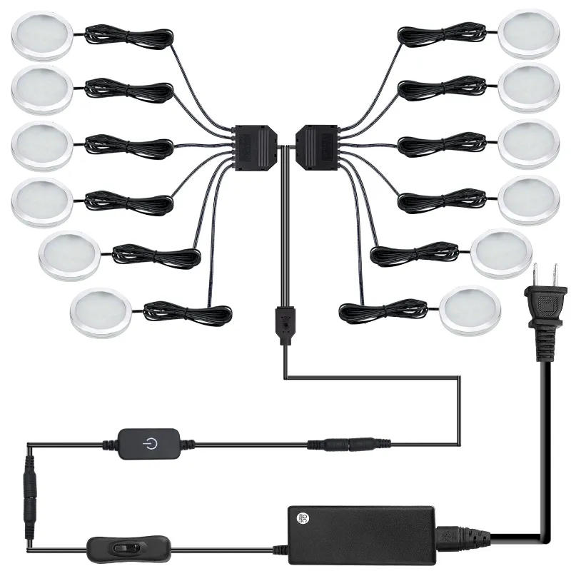 AIBOO LED Under Cabinet Lighting 12 pack under counter lights touch dimming hardwired or plug in