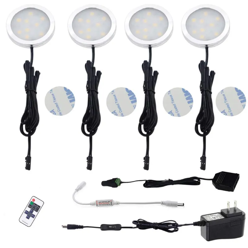 AIBOO LED Under Cabinet 4 Puck Lights with RF Remote Dimmable