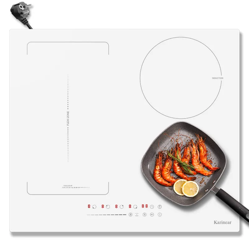 Karinear Appliances 60cm white induction hob with flex zone and four cooking areas on ceramic glass