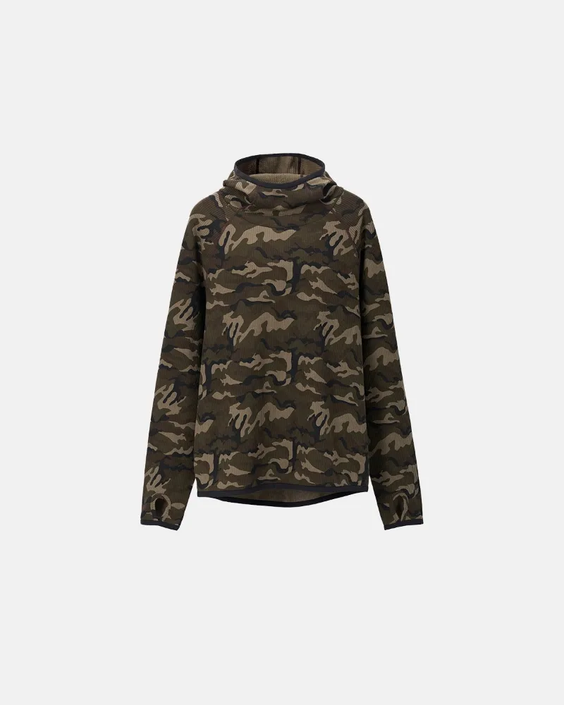 INFLATION Camo Waffle High-Neck Hoodie with thumbhole cuffs and textured fabric