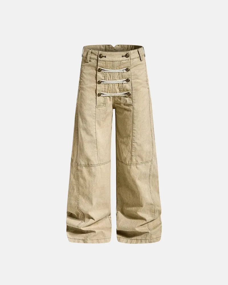 INFLATION Braided Rope Barrel Pants with multi rope clasp front and contrast stitching detail