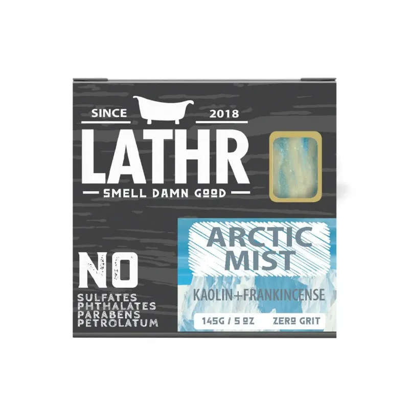 LATHR Arctic Mist Soap Bar with blue and white packaging