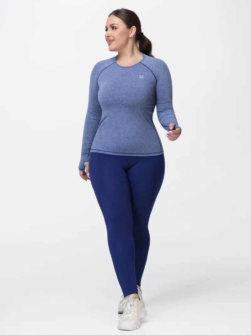 Zuluzenith Women's Breathable Long Sleeve Gym Set in green, front view showing fitted top with thumb holes and high-waist leggings