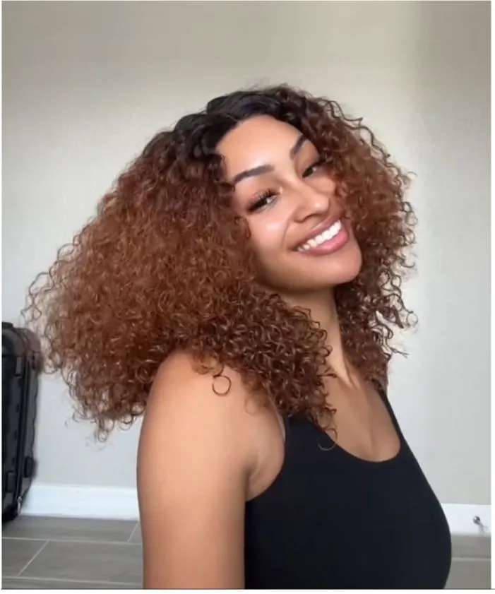 Jaliza Bobrina 14 inch Glueless 100% Virgin Human Hair Afro Curly Bob Wig showing curly texture and T-part lace
