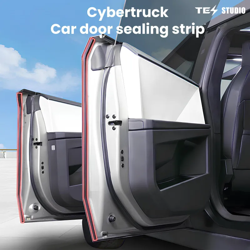 Tesstudio Car Door Seal Kit Soundproof Wind Noise Reduction For Cybertruck weatherstripping installed on door frame
