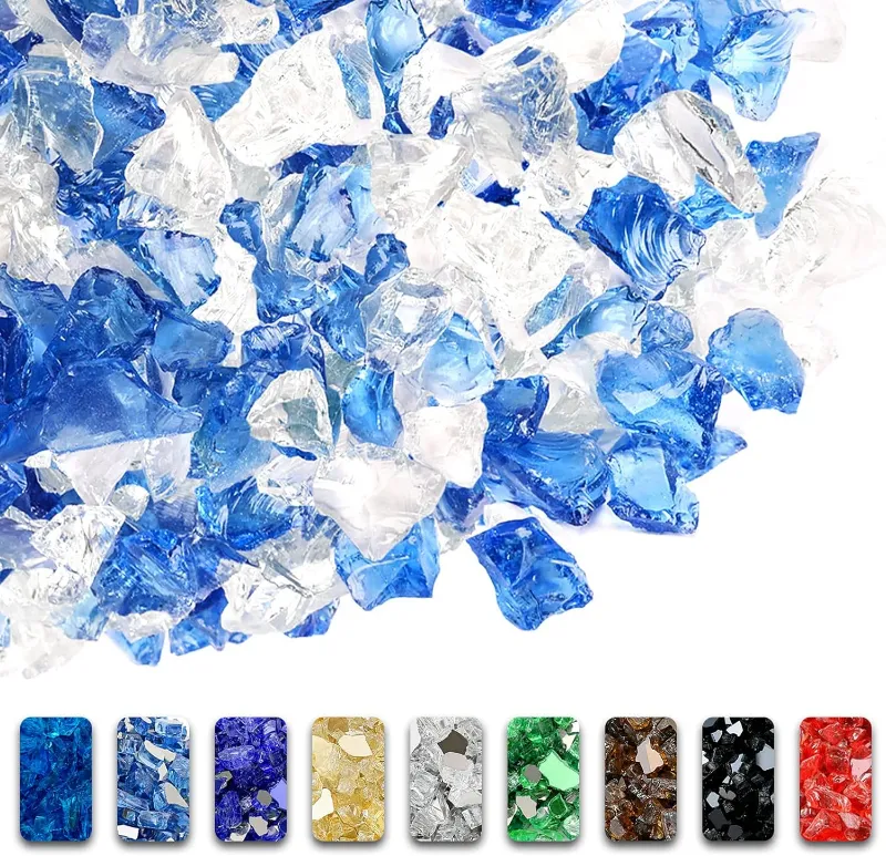 GrillPartsReplacement 10 Pounds 1/2'' Bahama Blend Tempered Fire Glass Rocks in packaging