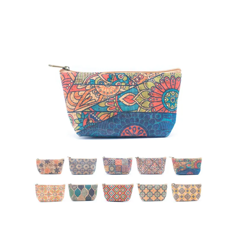 Corkadia Cork coin purse pattern wallet, small cork pouch with printed pattern design
