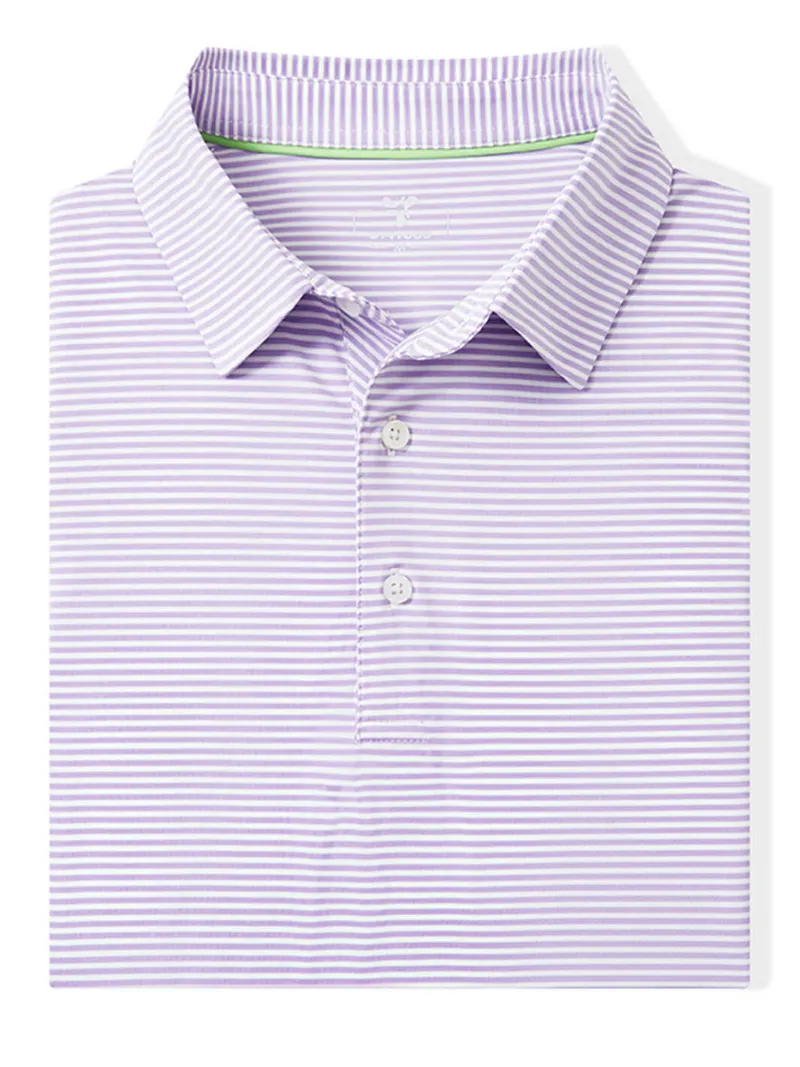 DTWOOO Men's Striped Performance Polo in Lavender White with breathable construction