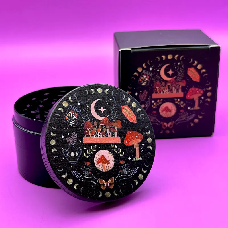 High Dreams Grinder Magic, 2.5 inch four piece aluminum grinder with magic design and magnetic closure