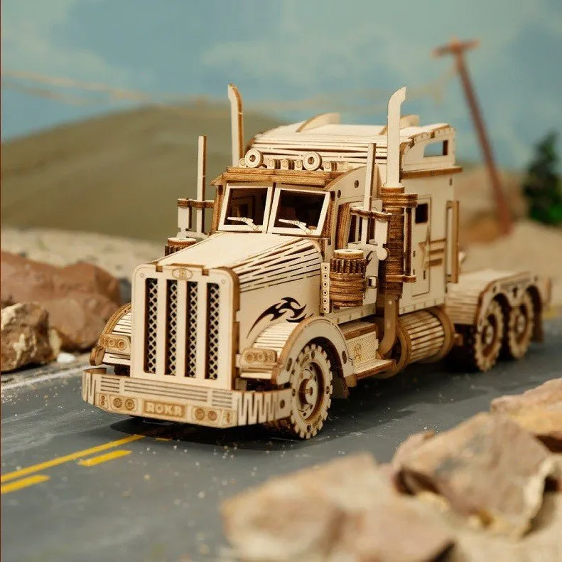 Varvikas 3D Wooden Puzzle Kit, Heavy Truck (RA009e) assembled model with tribal details