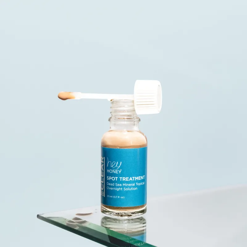 Hey Honey BE CLEAR Overnight Spot Treatment tube against clean background