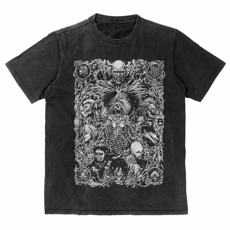 Animeancy AOT All 9 Titans Vintage T-Shirt featuring Attack On Titan characters and Survey Corps logo