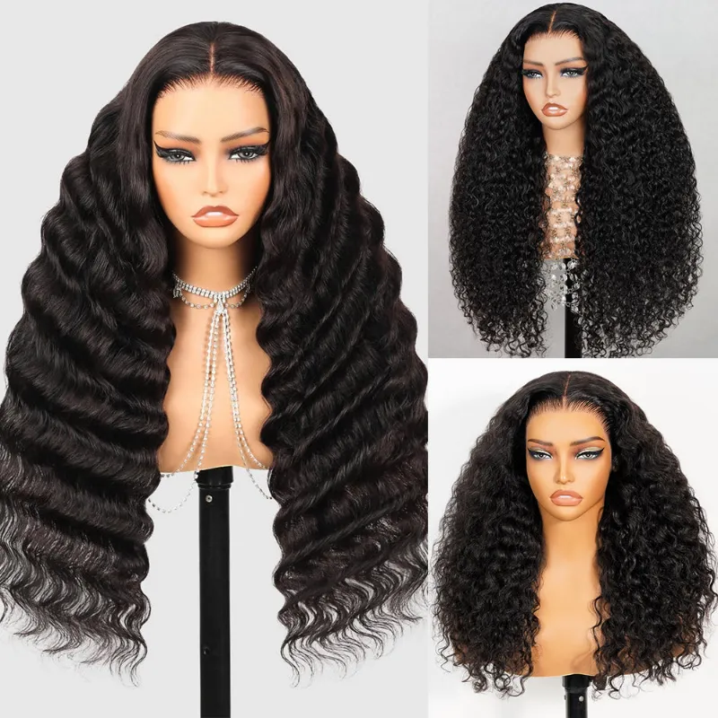 Megalook 6x5 glueless loose deep wave wig, natural black with pre-plucked hairline