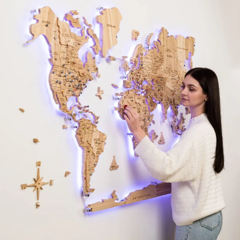 Enjoy The Wood 3D Solid Wooden World Map in Ashwood with engraved country borders