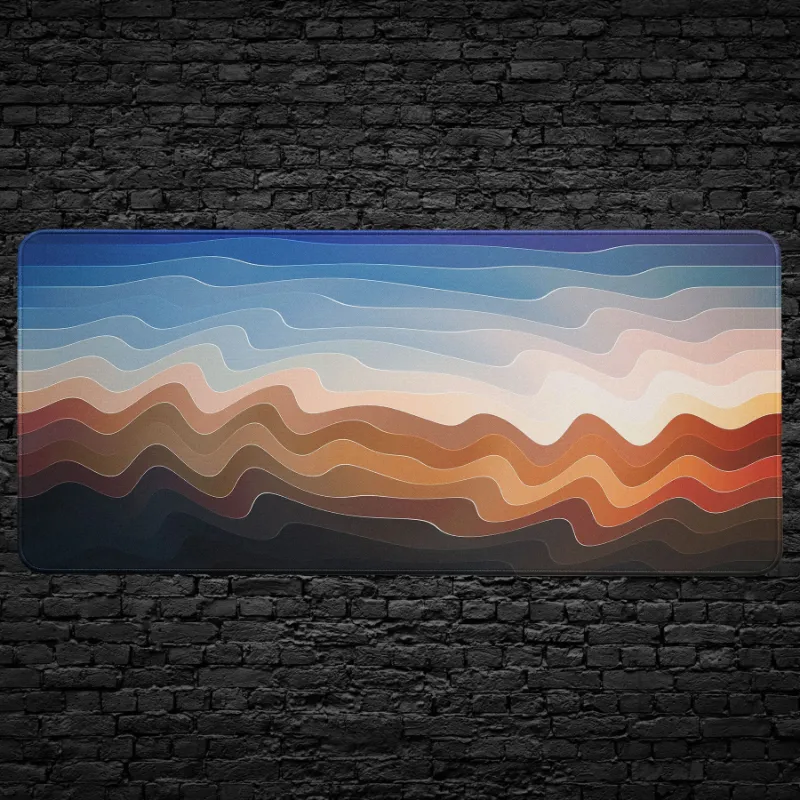 CruArt Abstract Waves Desk Mat with gradient horizon in blue, terracotta, and cream