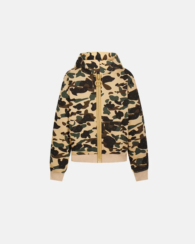 INFLATION Camo Rhinestone Mega Zip Cropped Hoodie with scattered rhinestone embellishments on camouflage print
