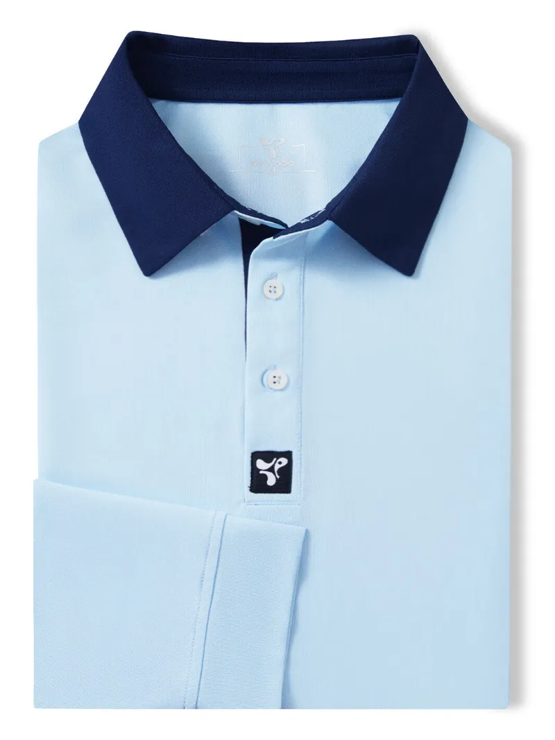 DTWOOO Tech Pique Long Sleeve Golf Polo in sky blue with classic collar