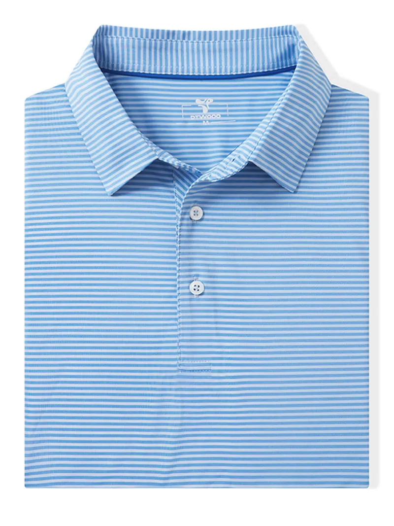 DTWOOO Men's Striped Performance Polo in Sailor Blue with moisture-wicking fabric