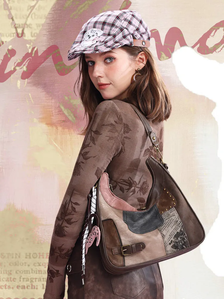 Juwas American Vintage Style Shoulder Bag showing front view with zipper closure.
