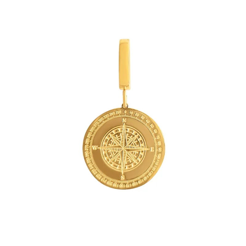 DORSYA Coin Gold Compass Charm showing textured gold disc with compass design