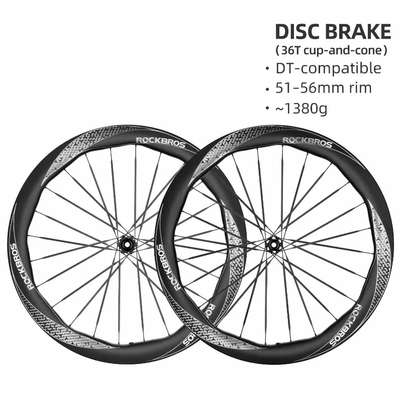 RockBros US 700C Carbon Fiber Wave Rim Road Bike Wheelset with distinctive wave profile
