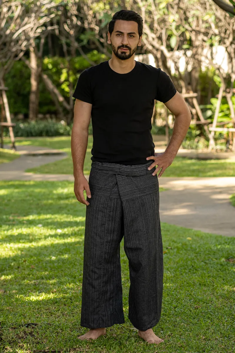 Hippie Pants Men's Dark Gray Fisherman Pants, full-length wrap pants