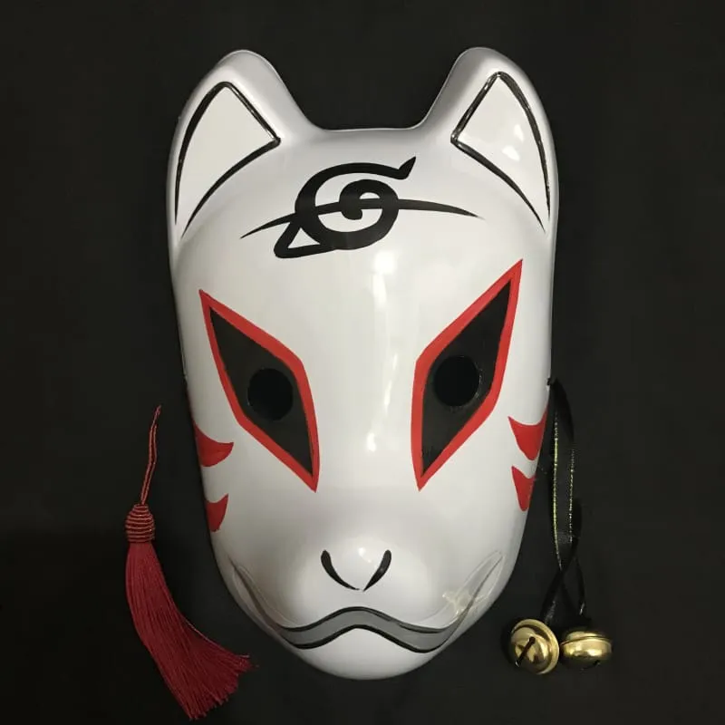 Foxtume Kitsune Mask - Rogue Ninja hand-painted white fox mask with dark scratch markings