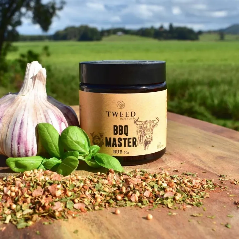Tweed Real Food BBQ Master Rub jar with mustard paprika and herb seasoning blend