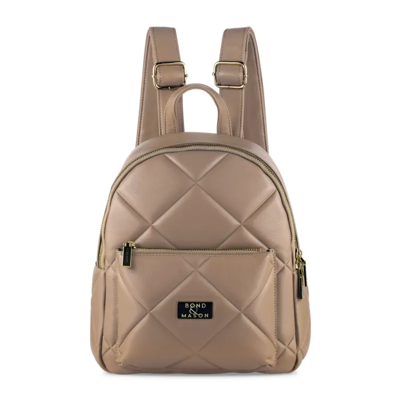 Bond & Mason The Colette Backpack in beige showing compact backpack